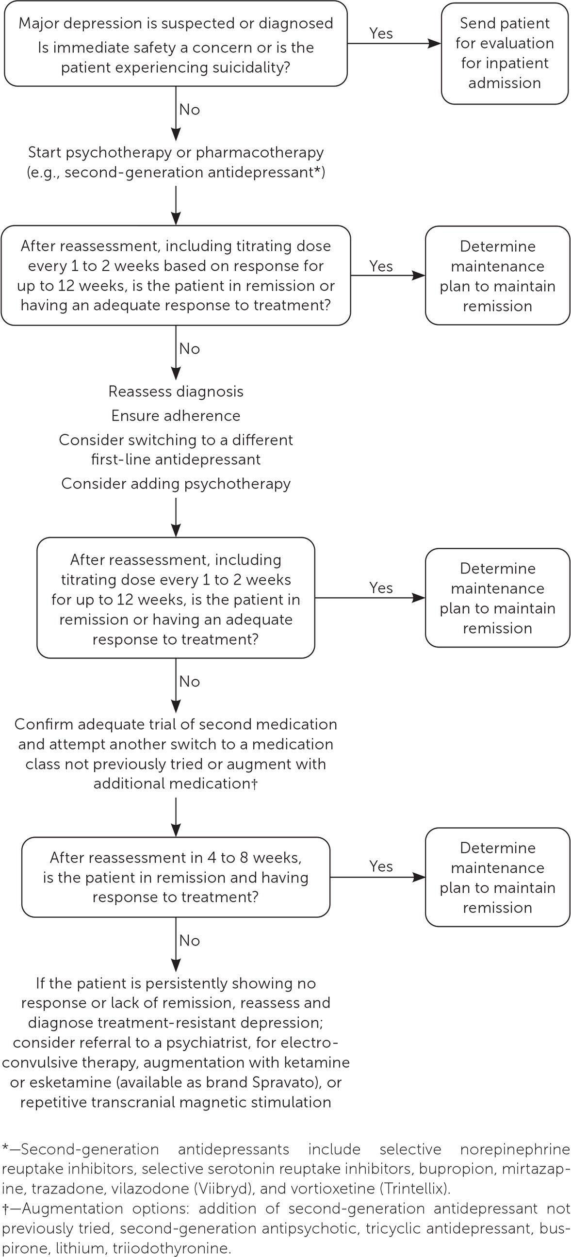 Treatment strategy for depression with partial response to treatment and treatment-resistant depression. Information from references 10 and 11.