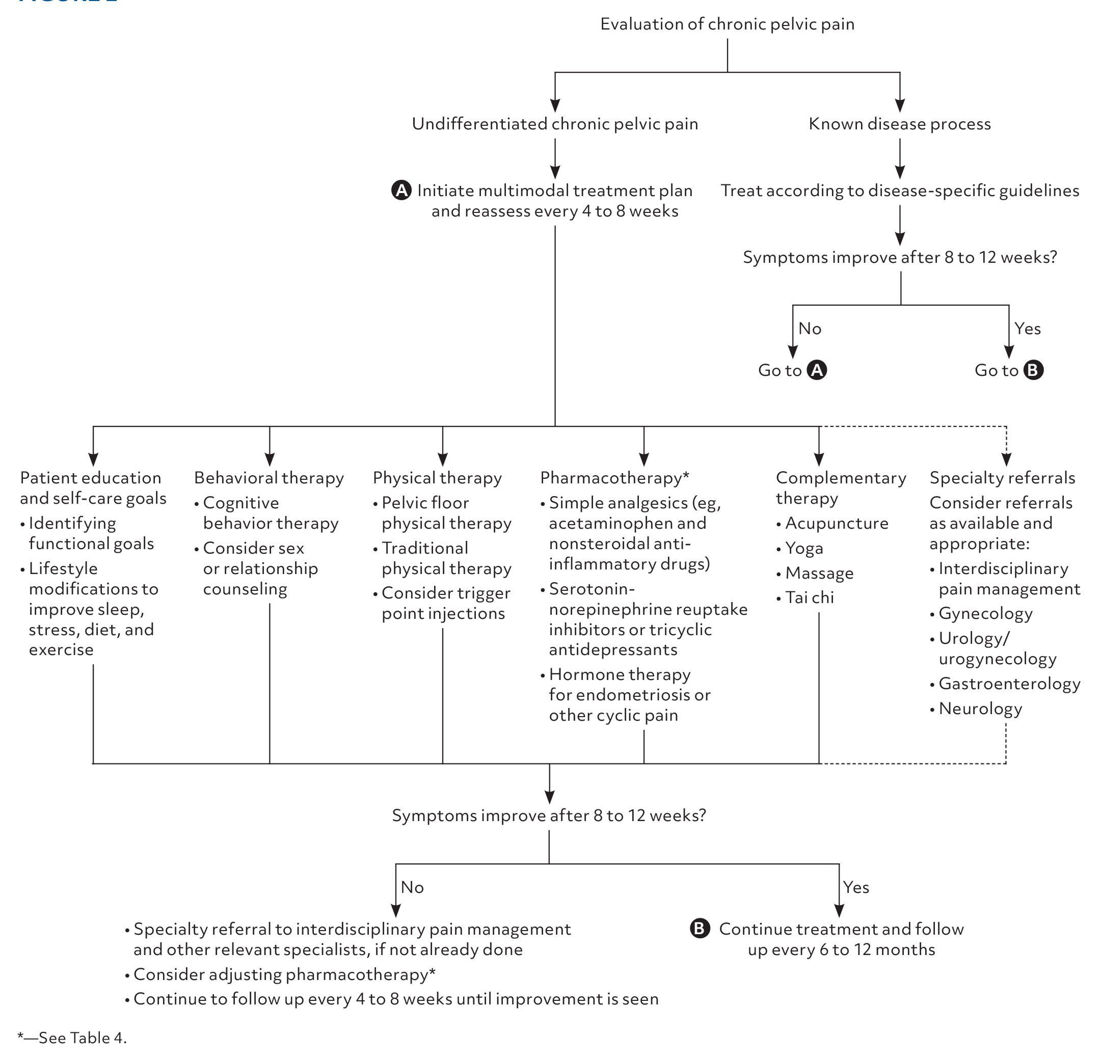 Management of chronic pelvic pain. Information from references 1, 6, and 8.