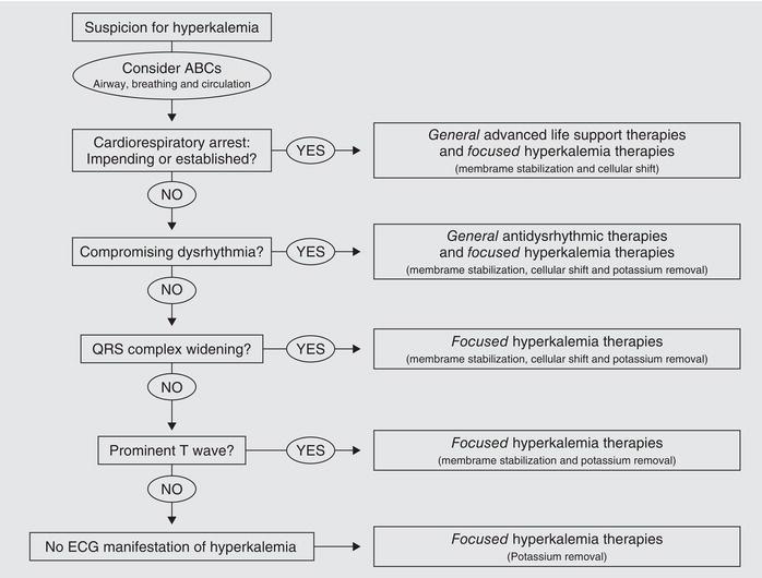 ECG‐directed guideline for the treatment of hyperkalemia. Of course, the clinician managing the patient is in the best position to determine specific therapy in an individual patient situation.