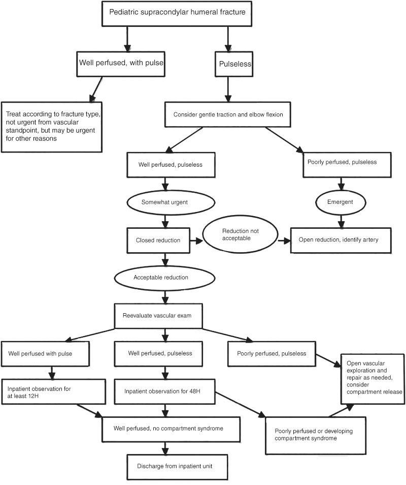 Supracondylar humeral fracture treatment algorithm. Source: Badkoobehi et al.