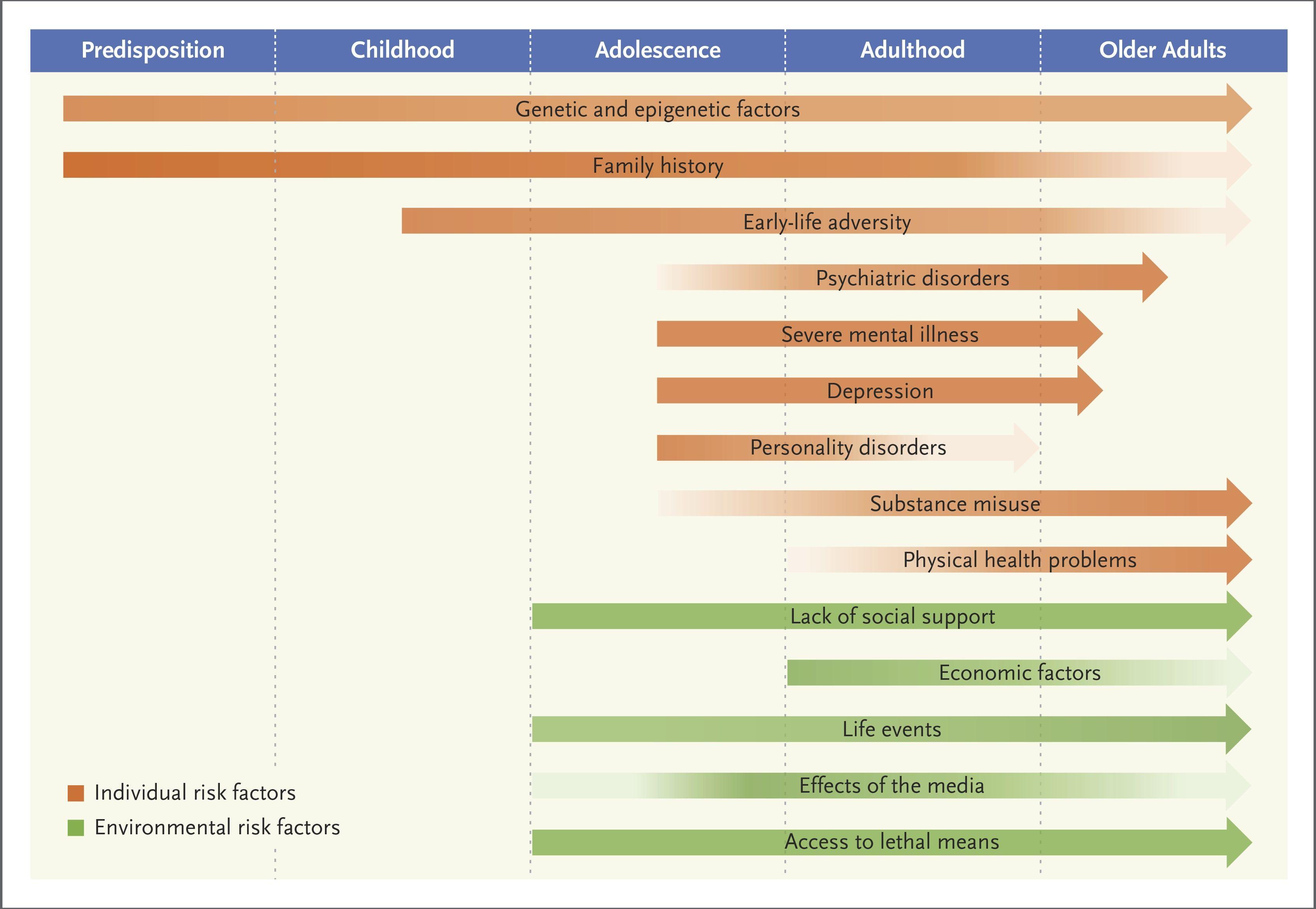 Risk Factors for Suicide and the Strength of the Association throughout Life.